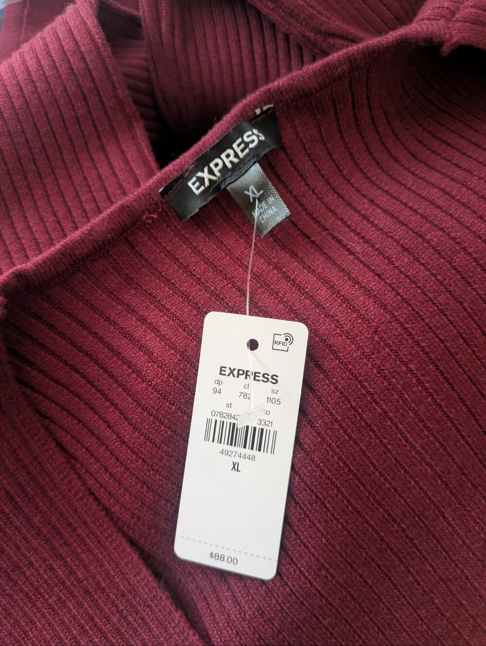 Express Sweater Dress Midi Burgundy Ribbed Mock Wrap Top Belted Size XL - Picture 3 of 6